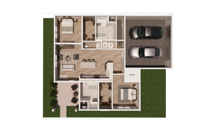floor plan of brookgreen townhomes 2 bedroom ada unit with accessible layout and garage